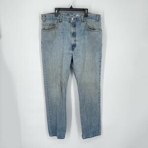 Levi's 505 VINTAGE Straight Leg Black Batwing Light Wash Jeans 38x32 Blue USA